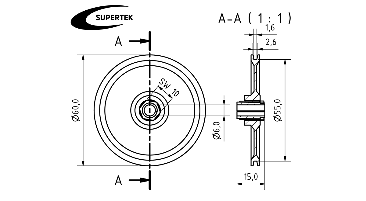 Umlenkrolle U-Kanal 55-1,6 - Encoder