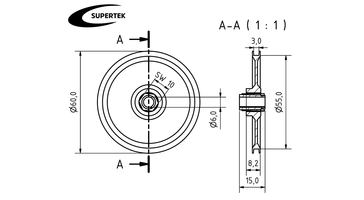 Umlenkrolle U-Kanal 55-2,9 - Encoder