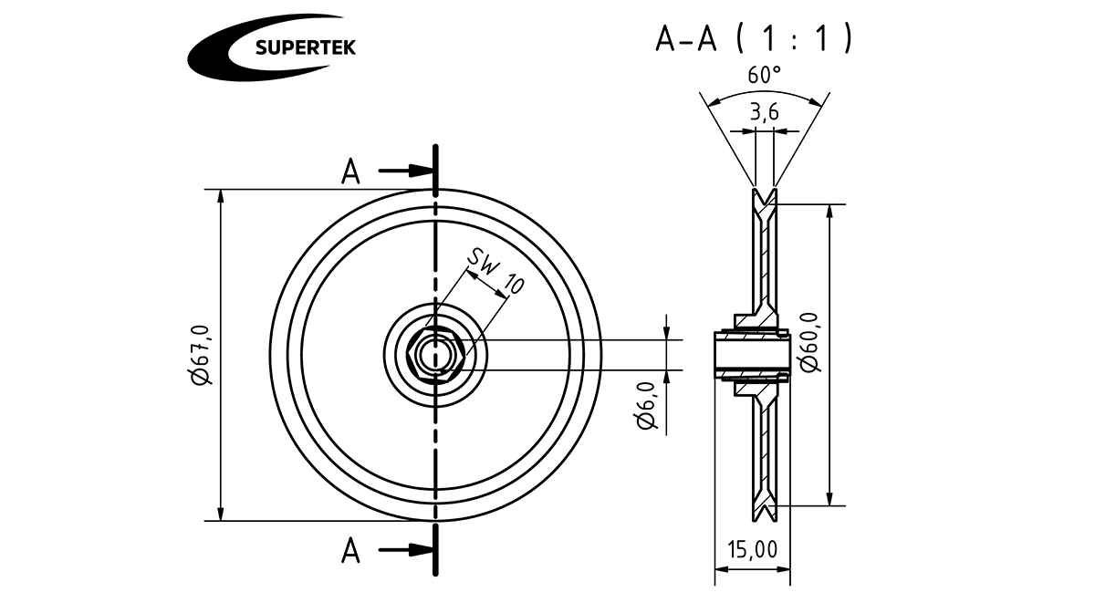 Umlenkrolle V-Kanal 60 - Encoder