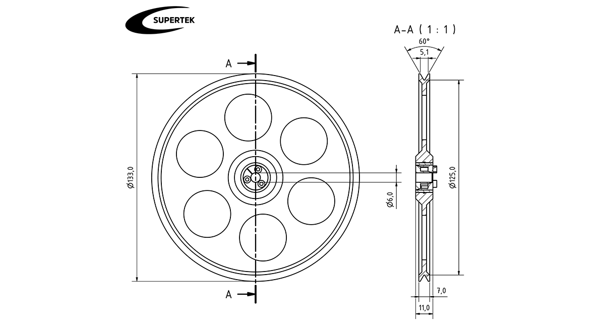 Umlenkrolle V-Kanal 125-60 Encoder