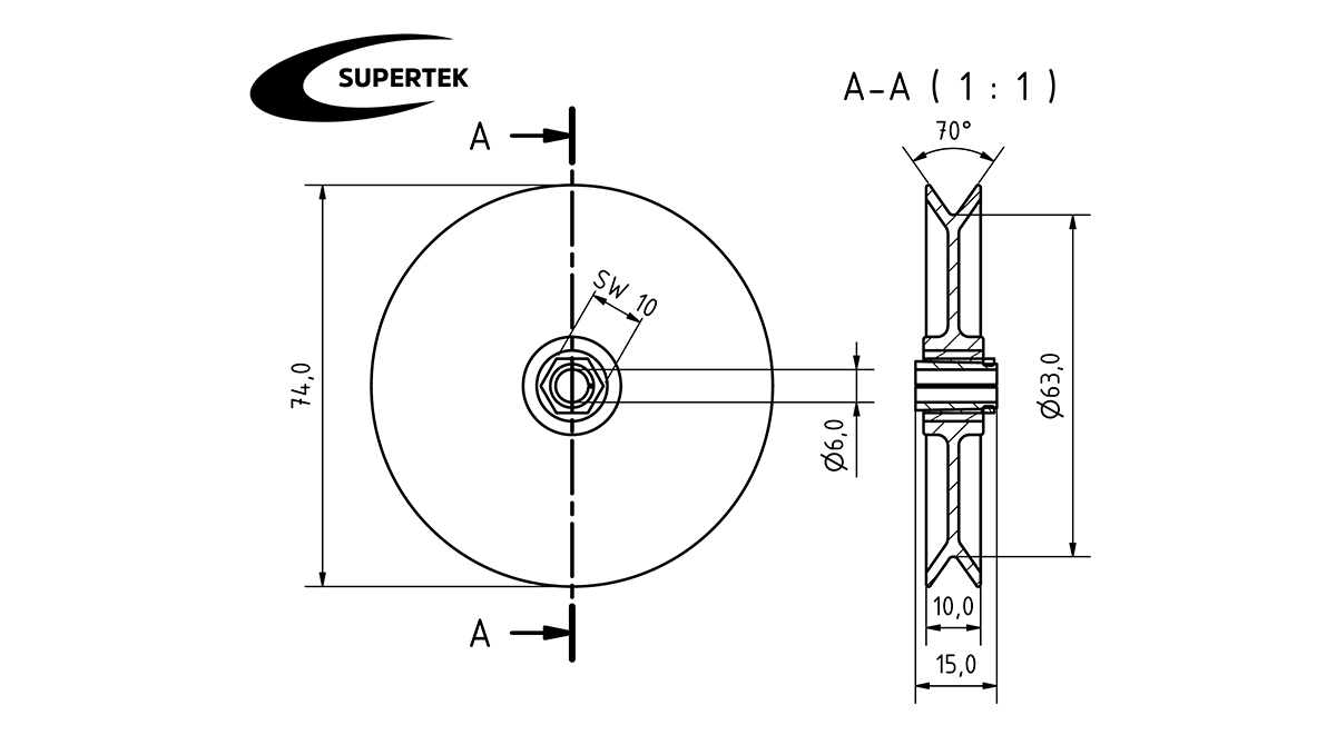 Umlenkrolle V-Kanal 63 - Encoder