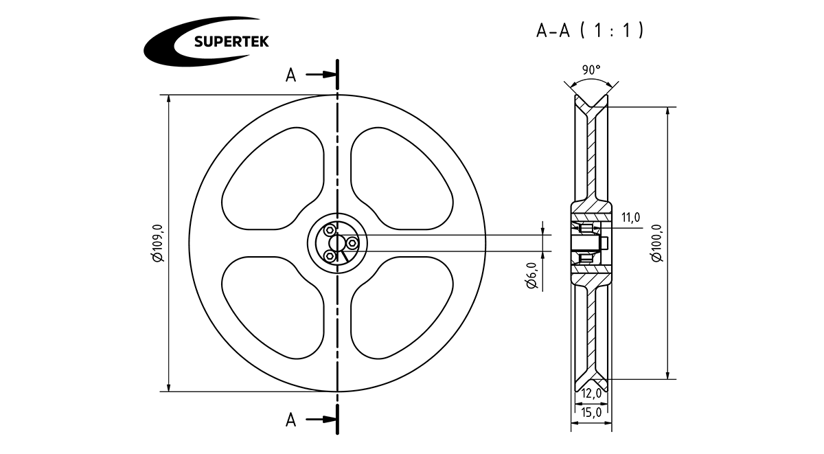 Umlenkrolle V-Kanal 100 - Encoder light