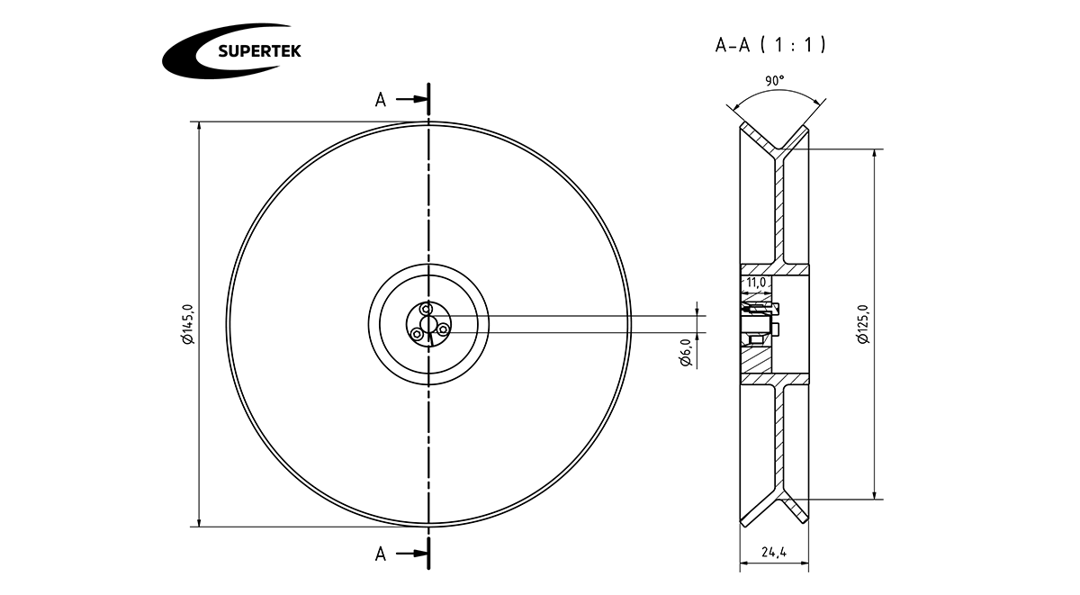 Umlenkrolle V-Kanal 125-90 Encoder