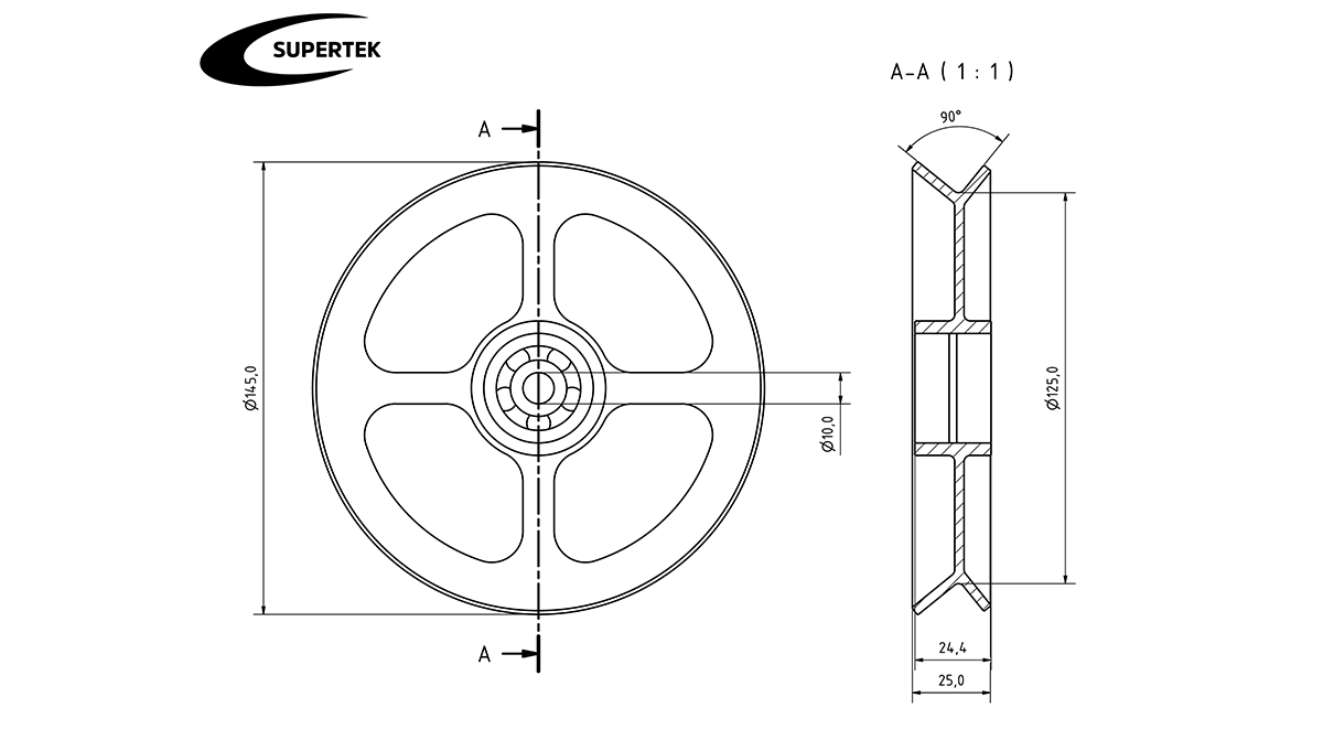 Umlenkrolle V-Kanal 125-90 light