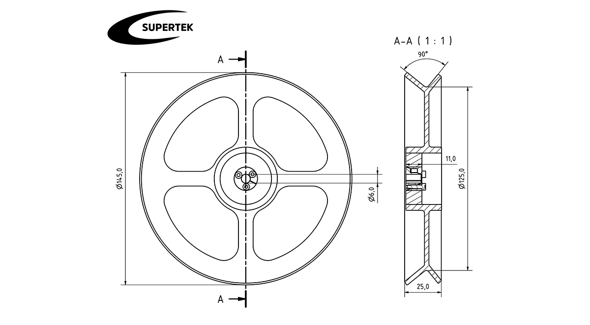 Umlenkrolle V-Kanal 125-90 Encoder light