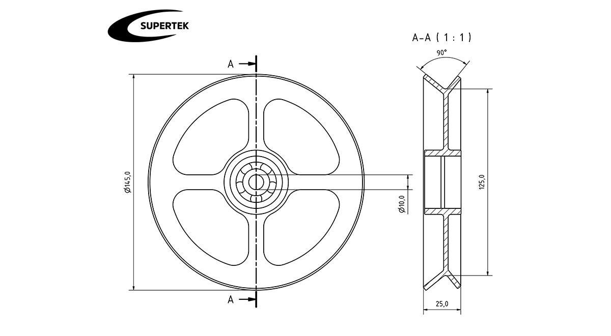 Umlenkrolle V-Kanal 160-90 light