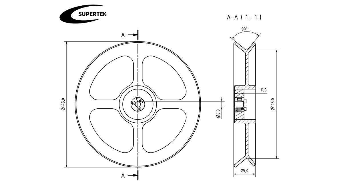 Umlenkrolle V-Kanal 160-90 Encoder light